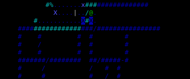 A colony block drawn in text: walls, doors and a marine at the door