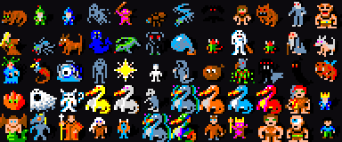 Monster sprites from the NetHack 16×16 tileset used by Advanced Rogue