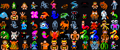 Monster sprites from the NetHack 16×16 tileset used by Advanced Rogue