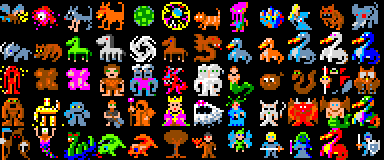 Monster sprites from the Absurdly Evil tileset used by EvilHack