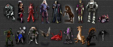 Monster sprites from LambdaRogue's own hand-drawn tiles on a stone floor