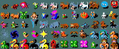 Monster sprites from NetHack's own 16×16 tileset used by NetHack 5.0