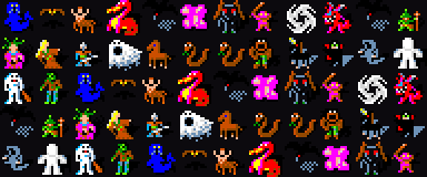 Monster sprites from the NetHack 16×16 tileset used by Rogue 5.4