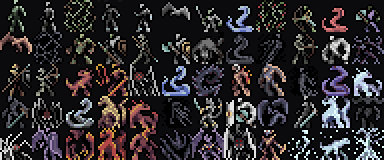 Monster sprites from Sil-Q's MicroChasm 16×16 tileset