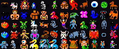 Monster sprites from the NetHack 16×16 tileset used by UltraRogue