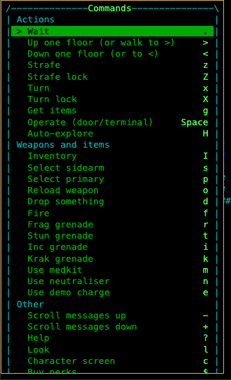Commands menu