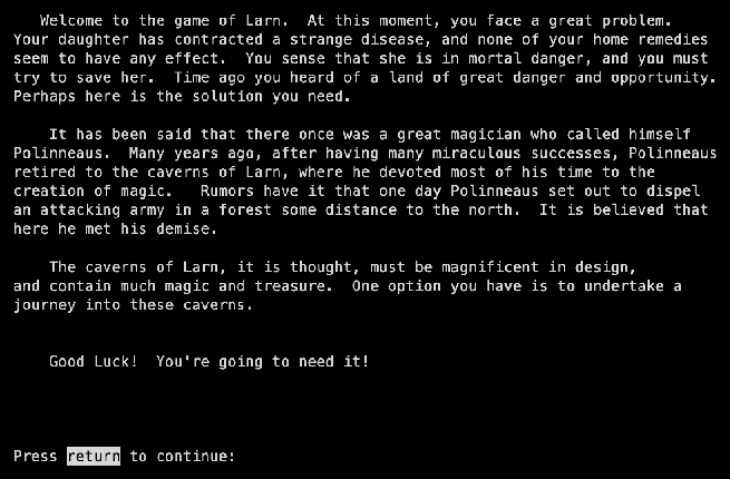 The Larn intro text