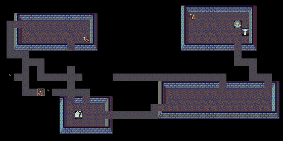 Four rooms joined by corridors, a Cave-man and his dog