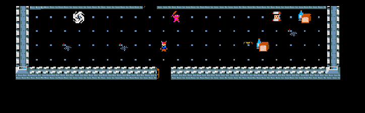 A lit room with items and monsters