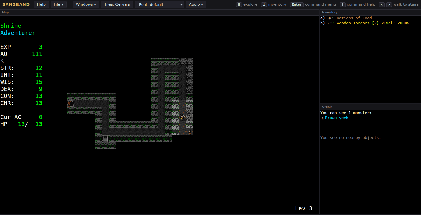 A dungeon level with corridors, a brown yeek in view