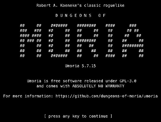 The Moria splash screen
